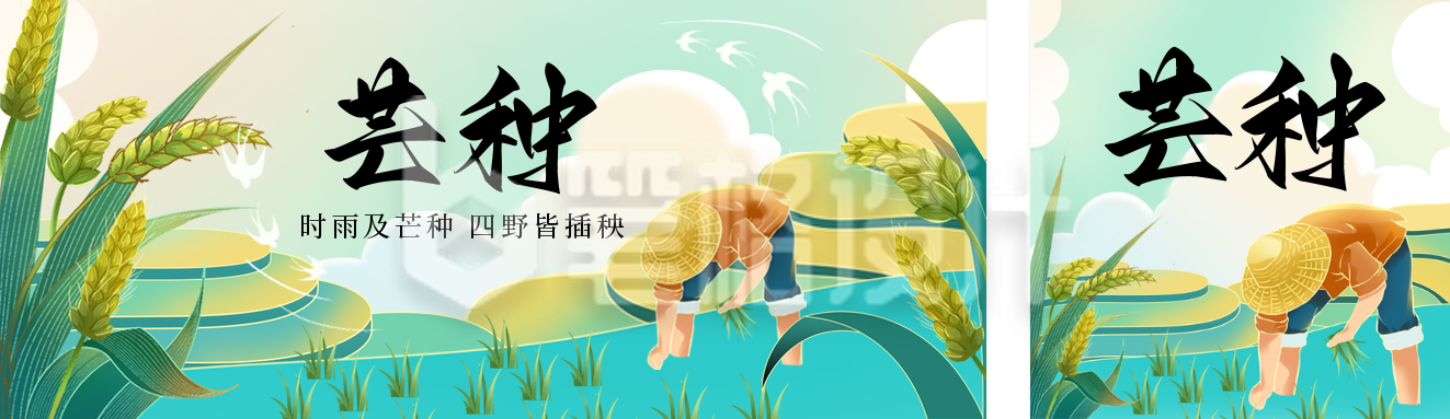 芒种节气插秧手绘公众号双封面 芒种节气插秧手绘公众号双封面