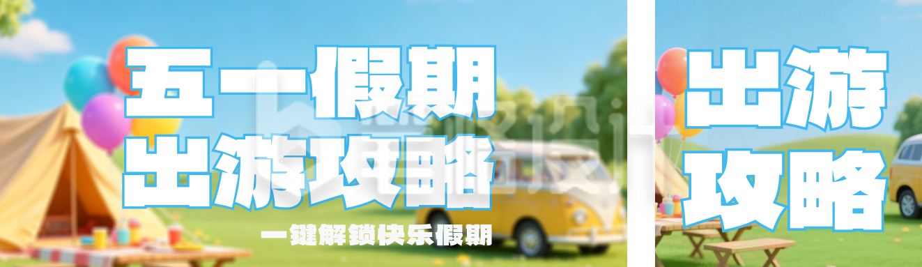 劳动节旅游出行攻略简约公众号双封面