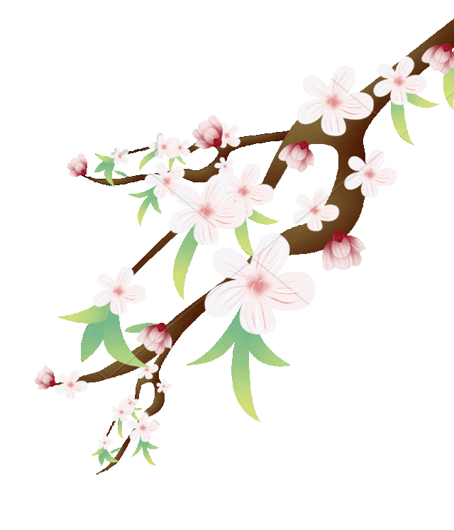春天桃树树枝飘动