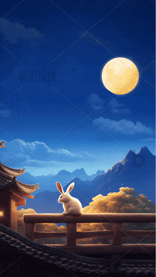 中秋节夜景兔子