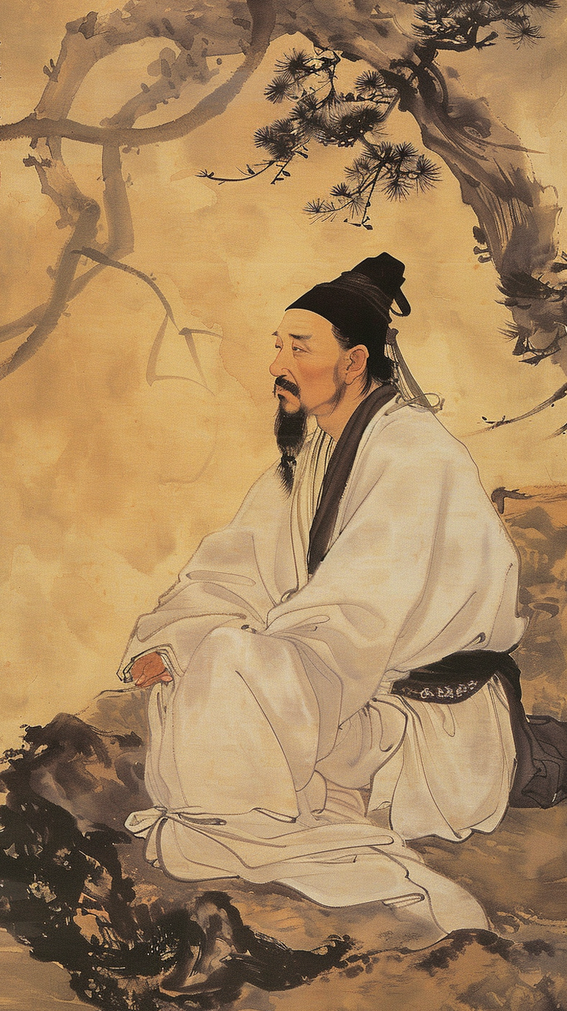 古装人物静坐图水墨中国风韵味