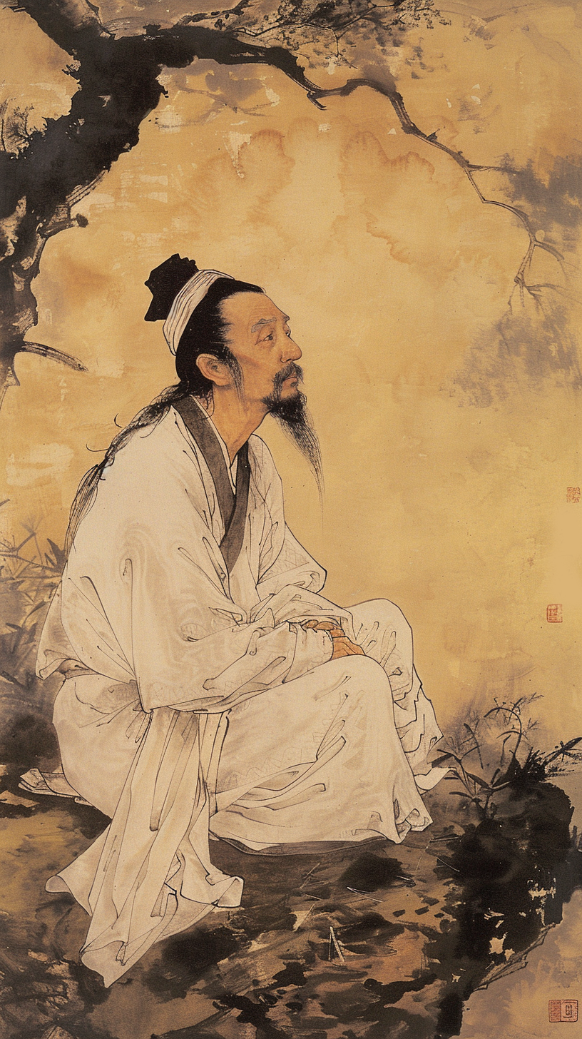 古装人物静坐图水墨文艺风范
