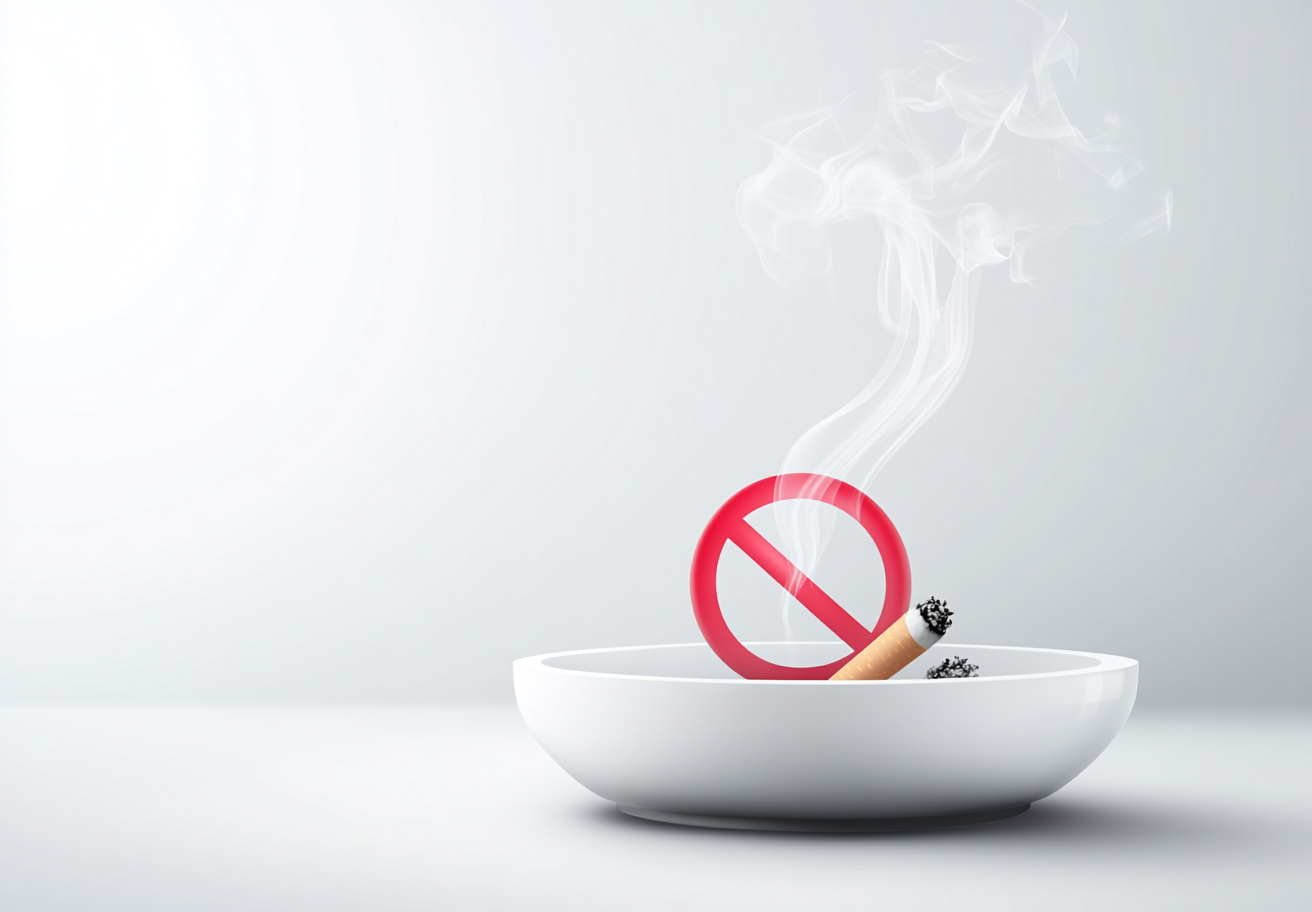 白色烟灰缸内的禁烟标识简约宣传物料