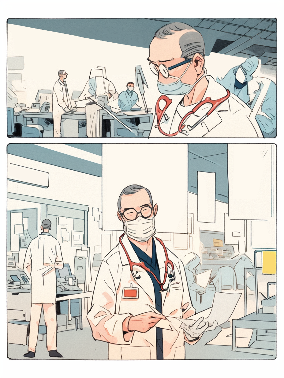 描绘医护人员工作场景的医疗漫画