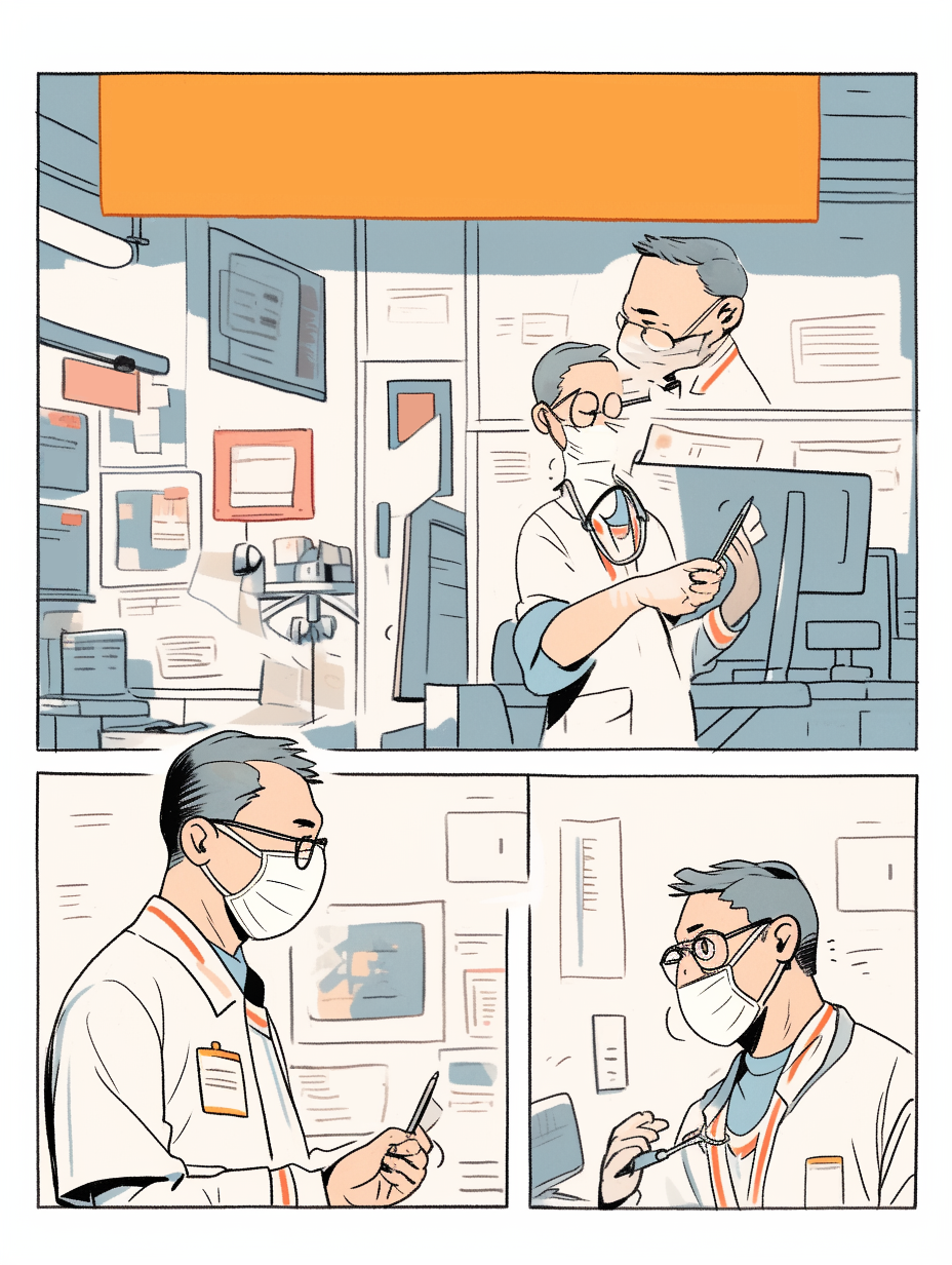 医生护士在医疗场景中认真工作的漫画