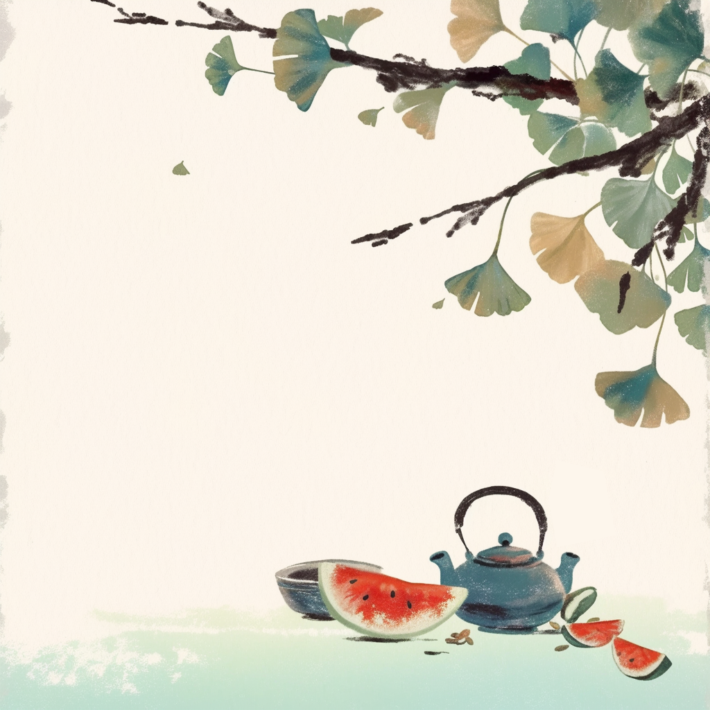 清新插画风格大暑时节水果茶壶