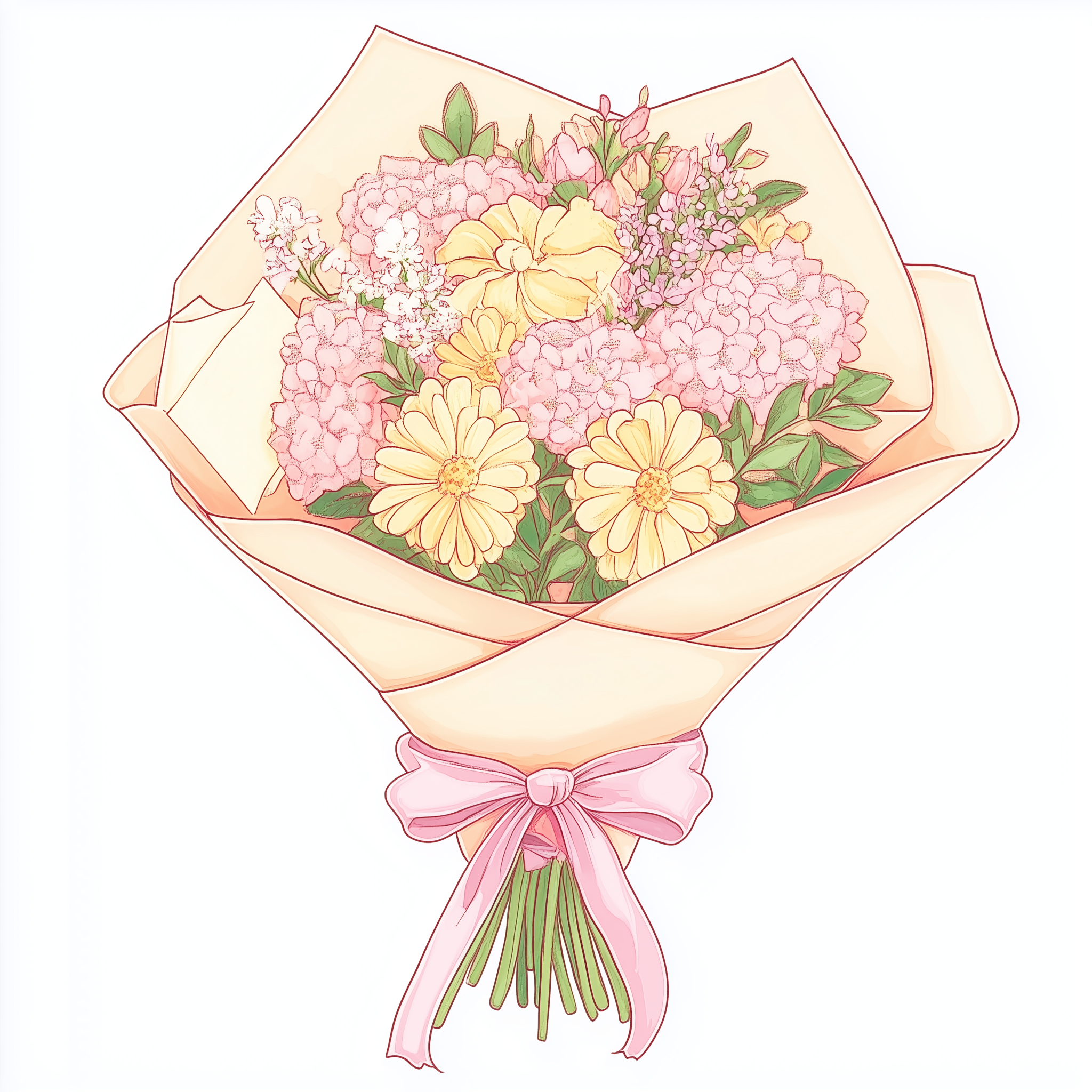 粉色精美鲜花花束宣传插画