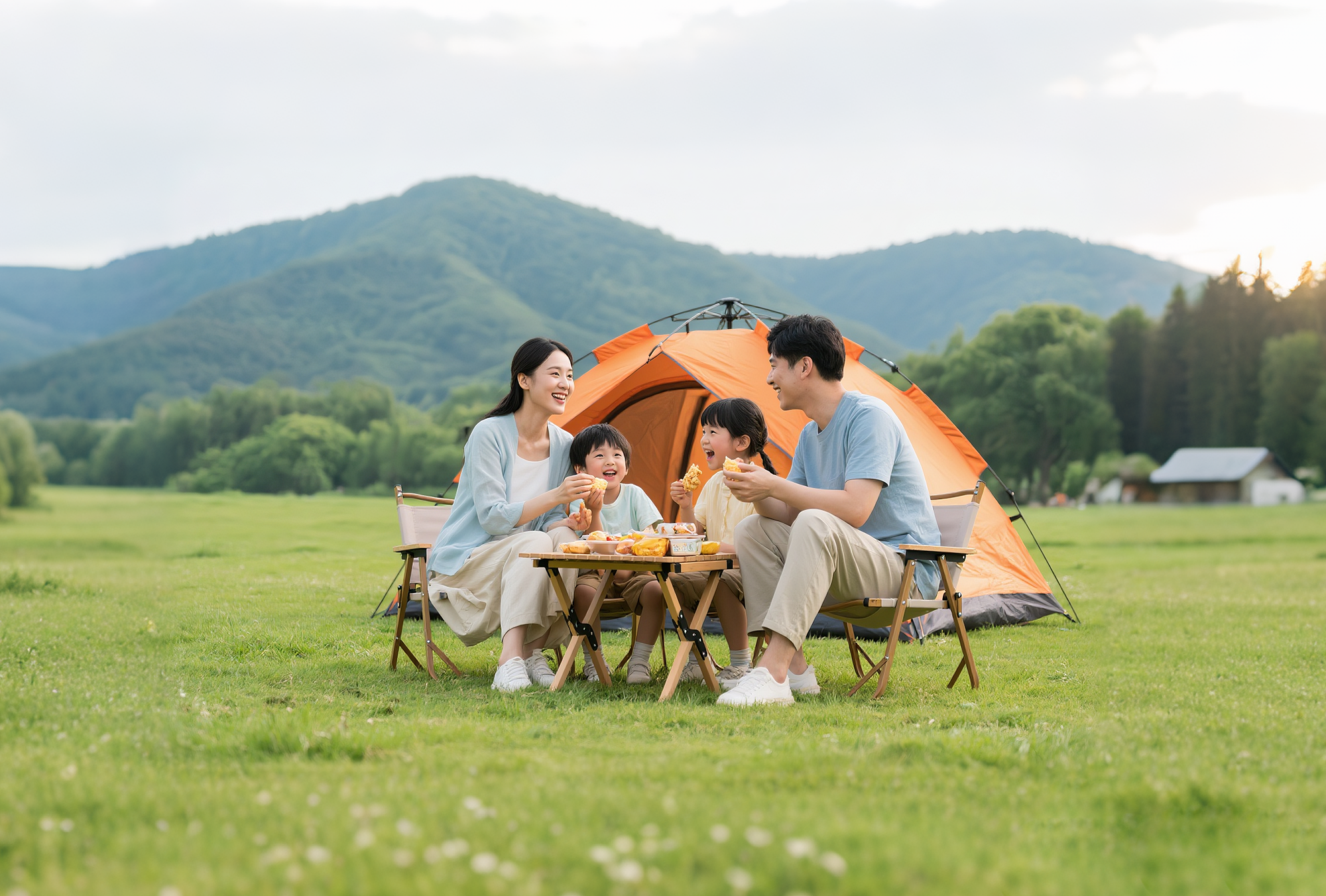 露营帐篷家庭绿色