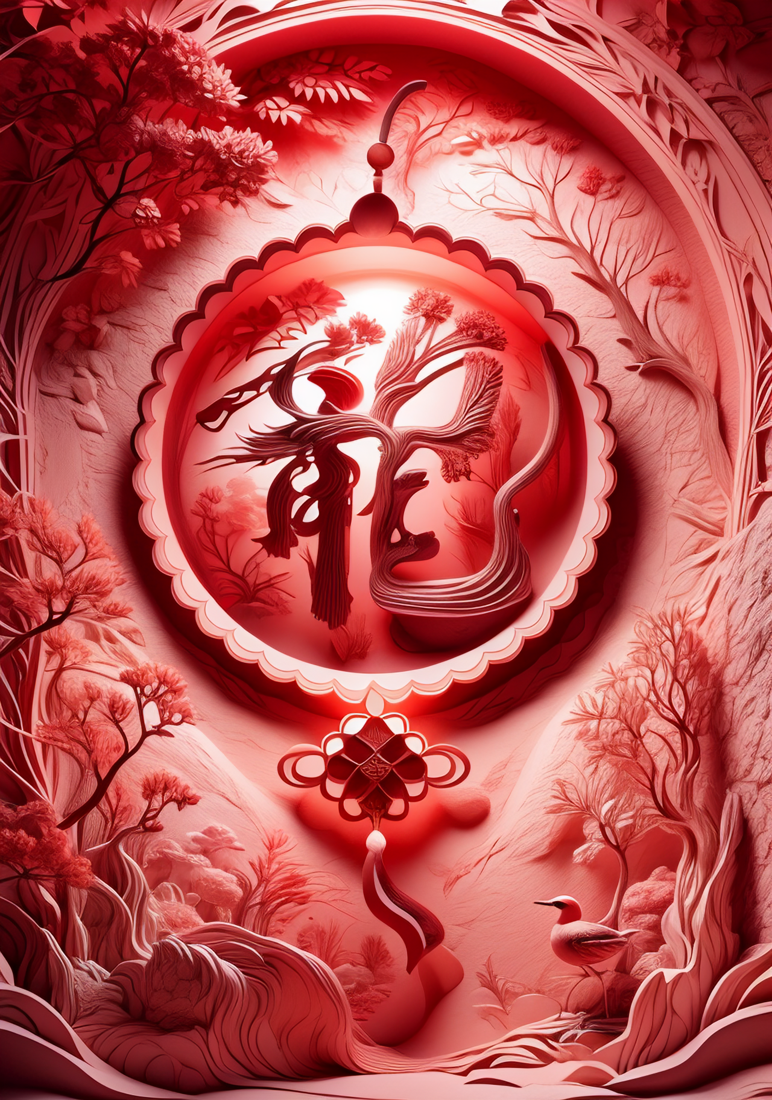 喜庆中国风剪纸艺术福字春节宣传物料