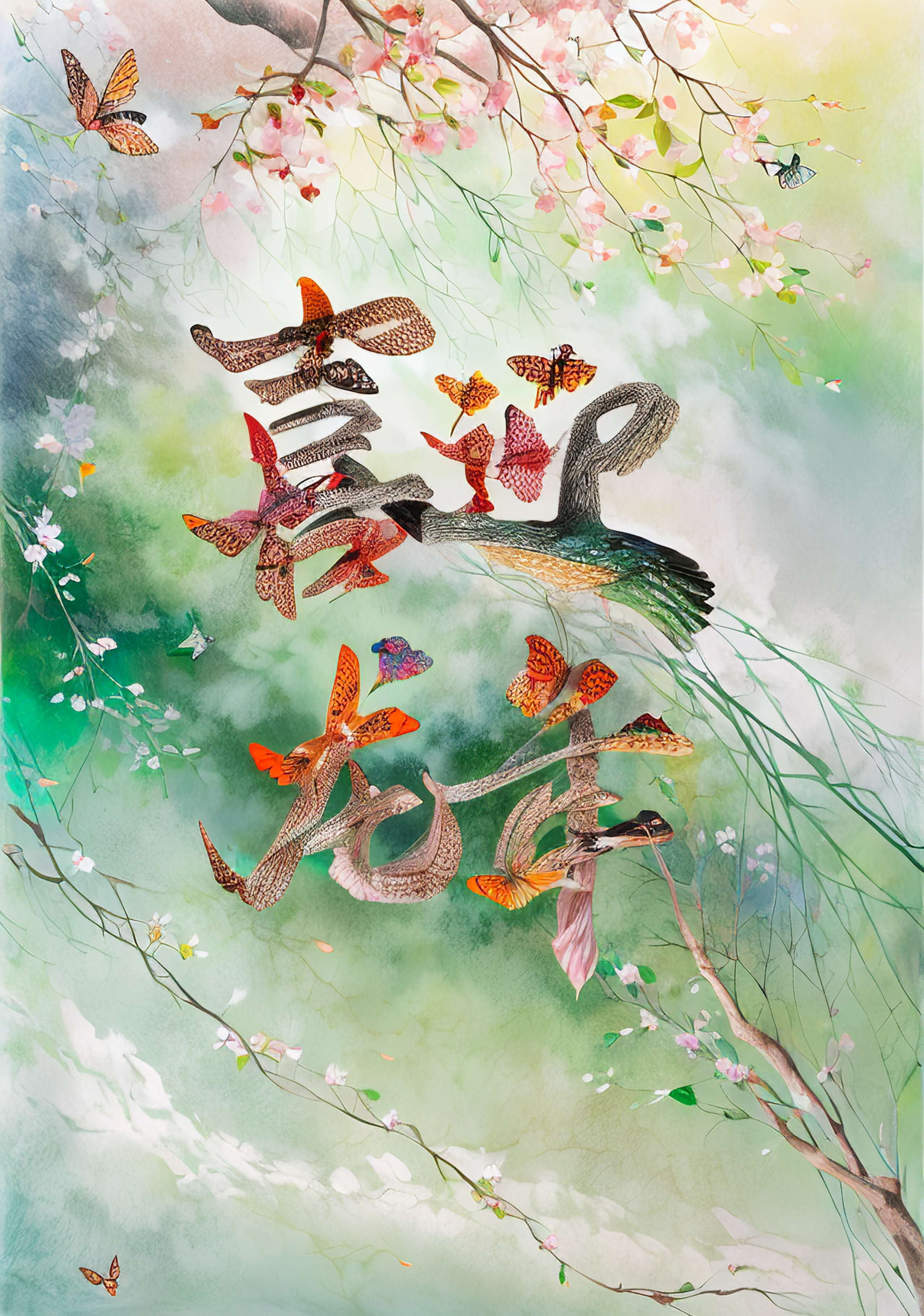 蝴蝶纷飞的创意绘画壁纸