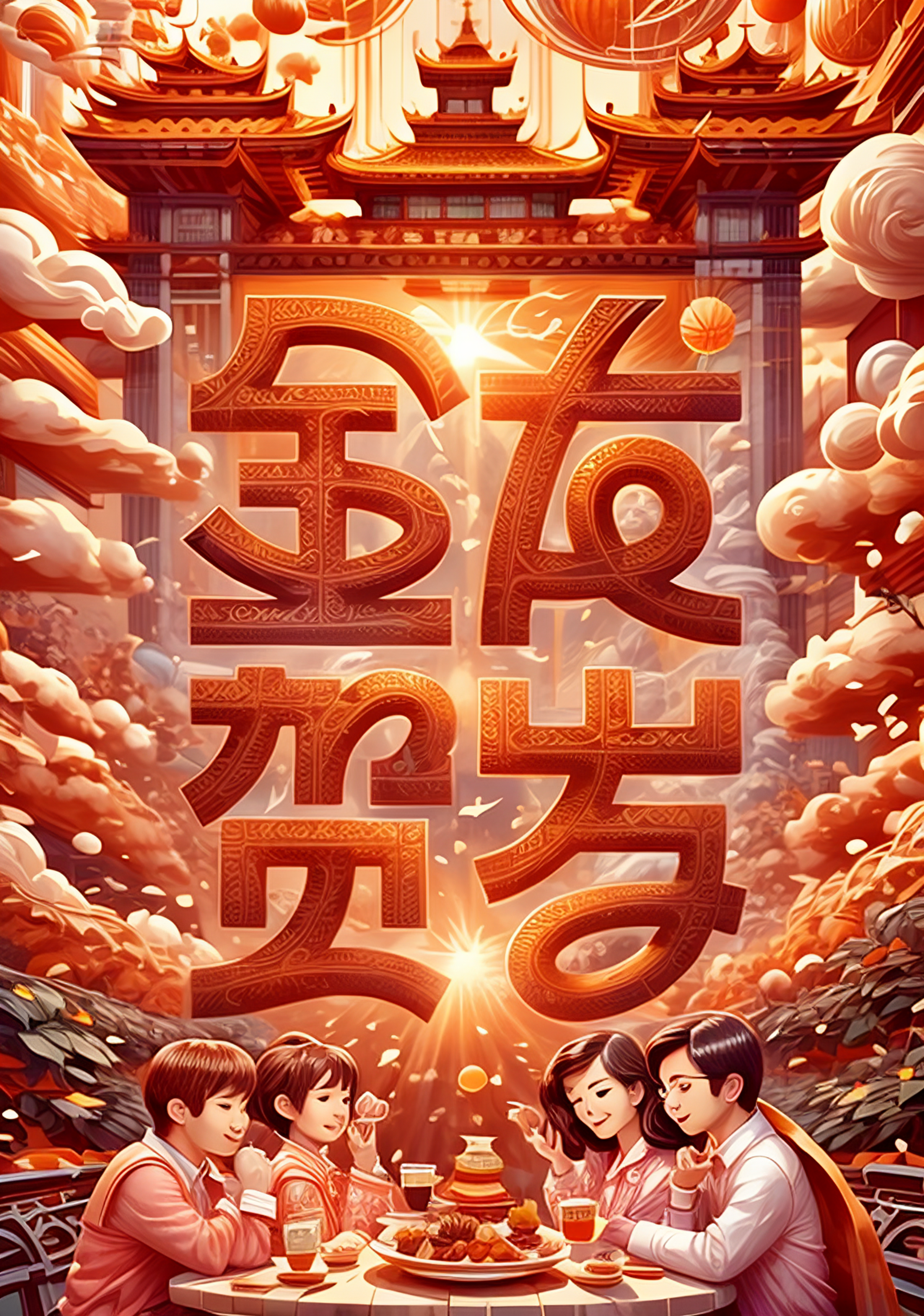 金夜贺岁一家人温馨团圆喜庆海报