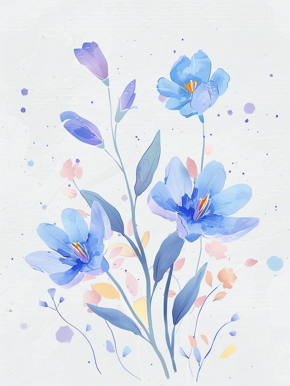 清新蓝色花朵水彩画壁纸素材