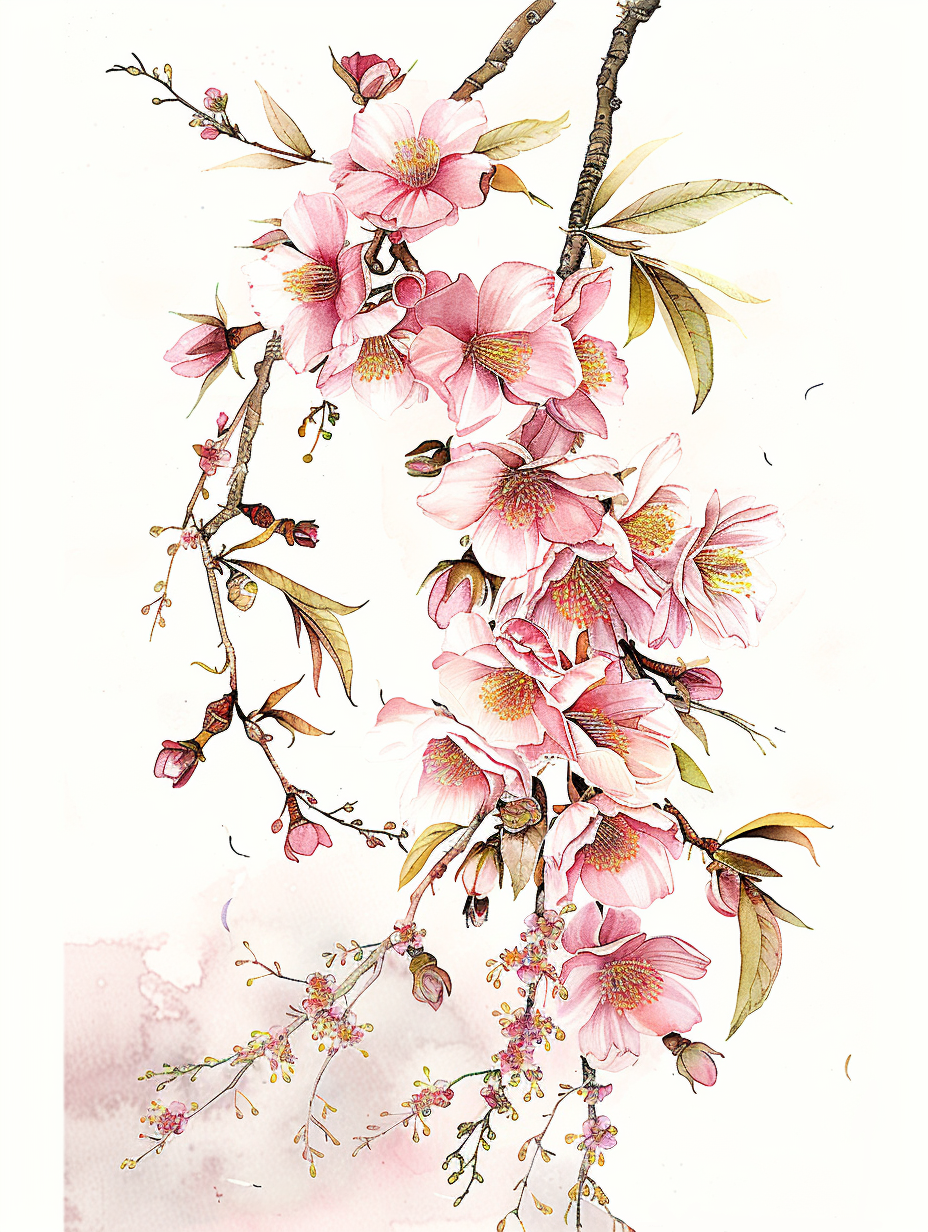 唯美手绘桃花图壁纸素材