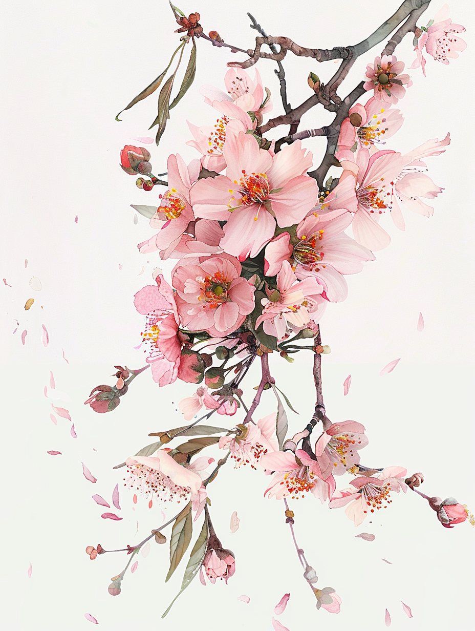 粉色花枝招展唯美水彩绘出春日浪漫