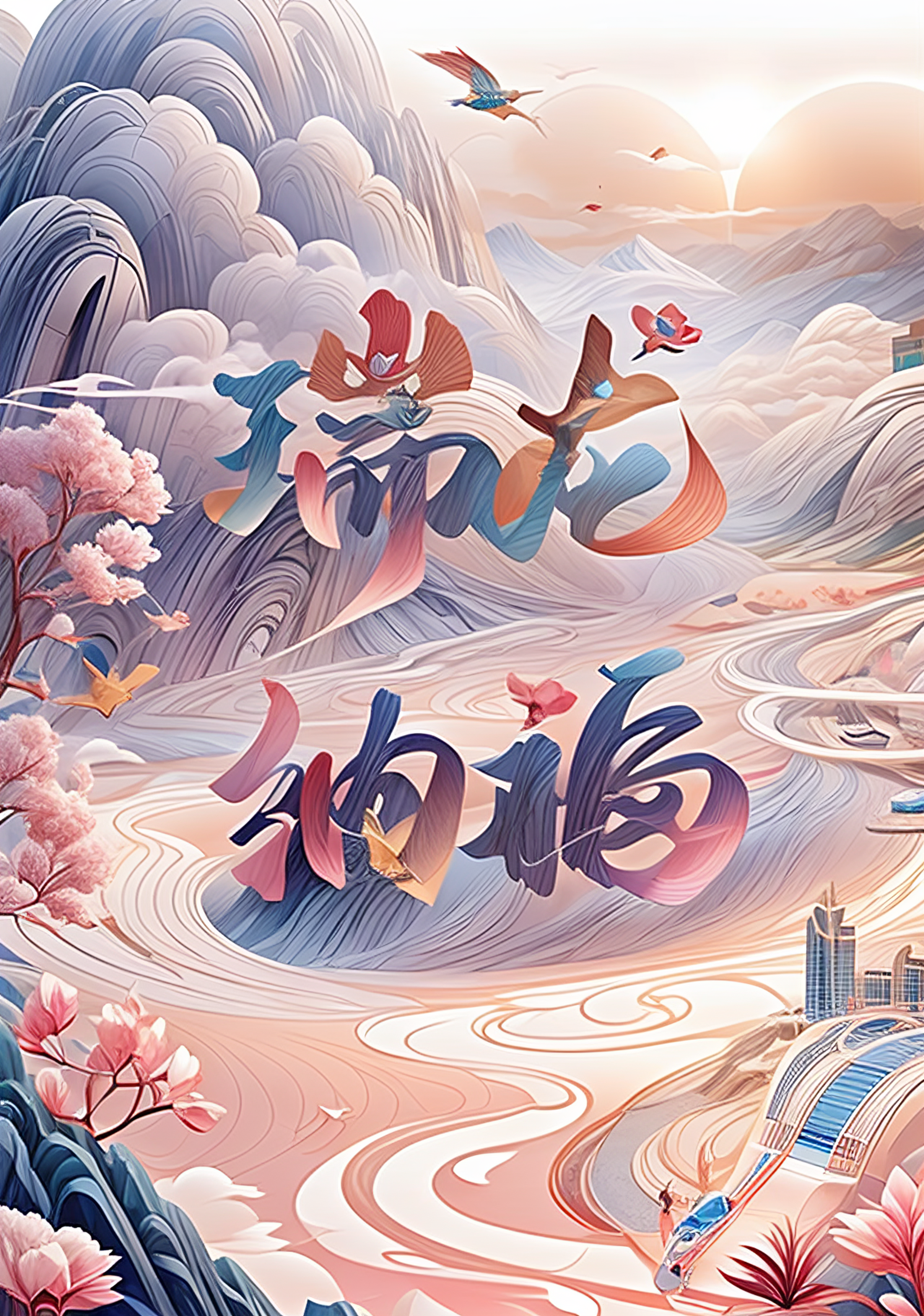 纳福海报以中国风展现山川河流