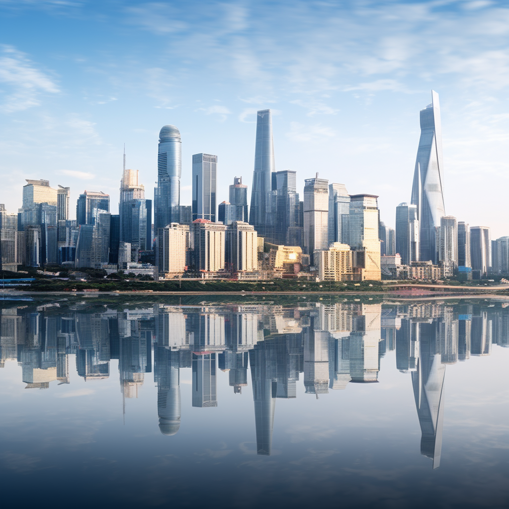 现代化都市建筑倒影高端城市风貌