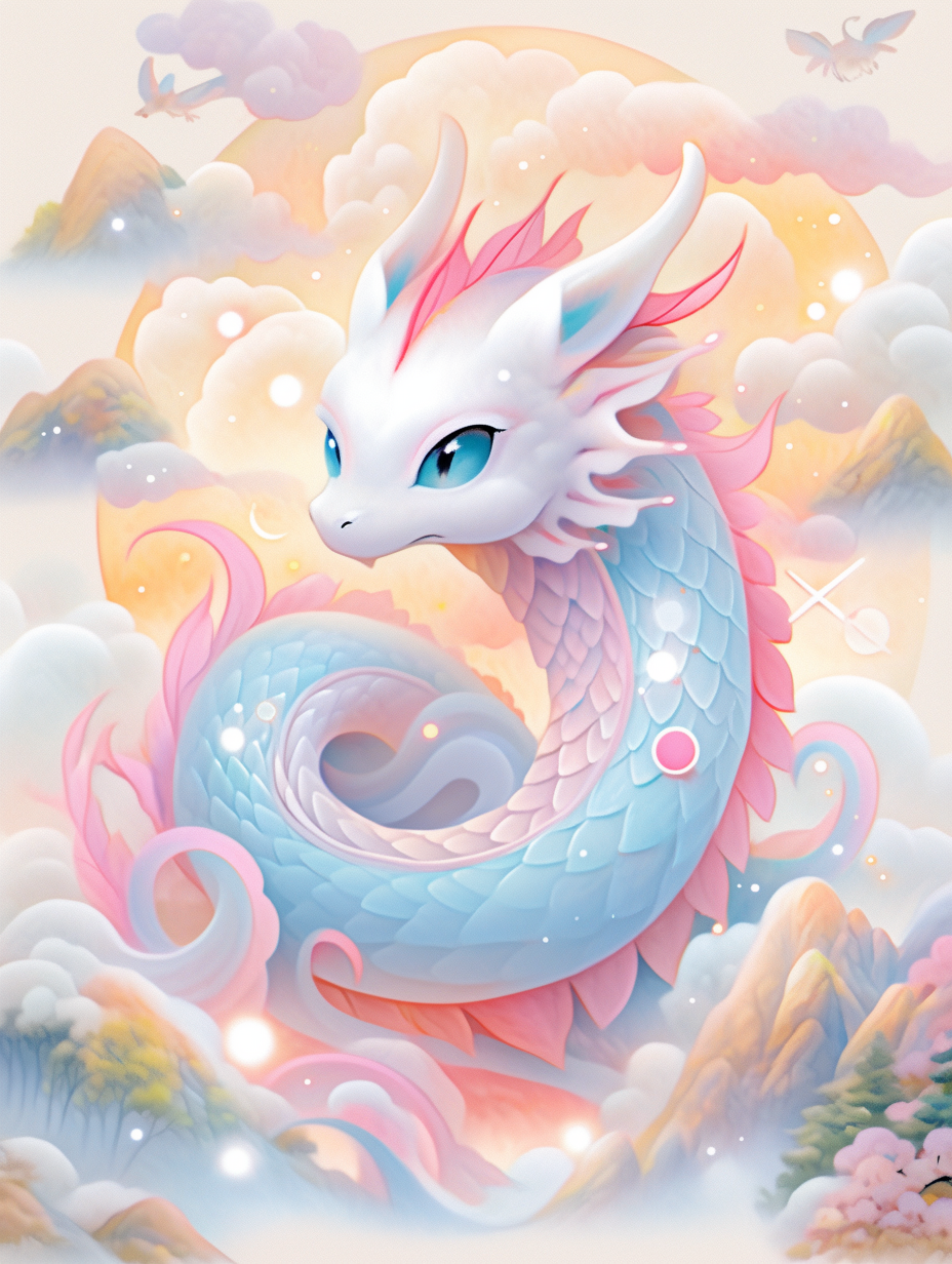 可爱风格的白龙插画壁纸