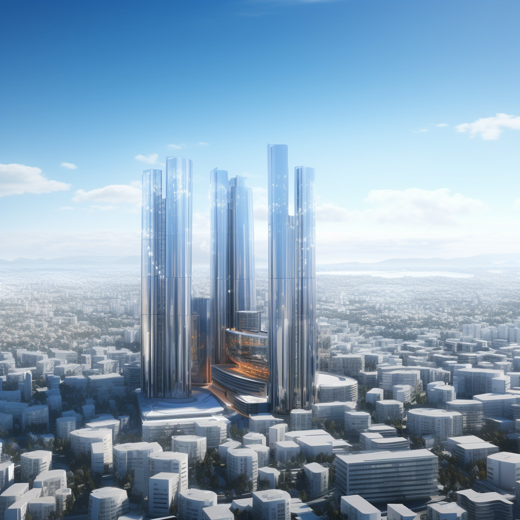现代城市中的摩天大楼建筑景观设计图