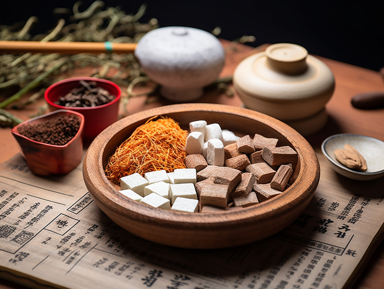 传统中药食材展示古色古香韵味