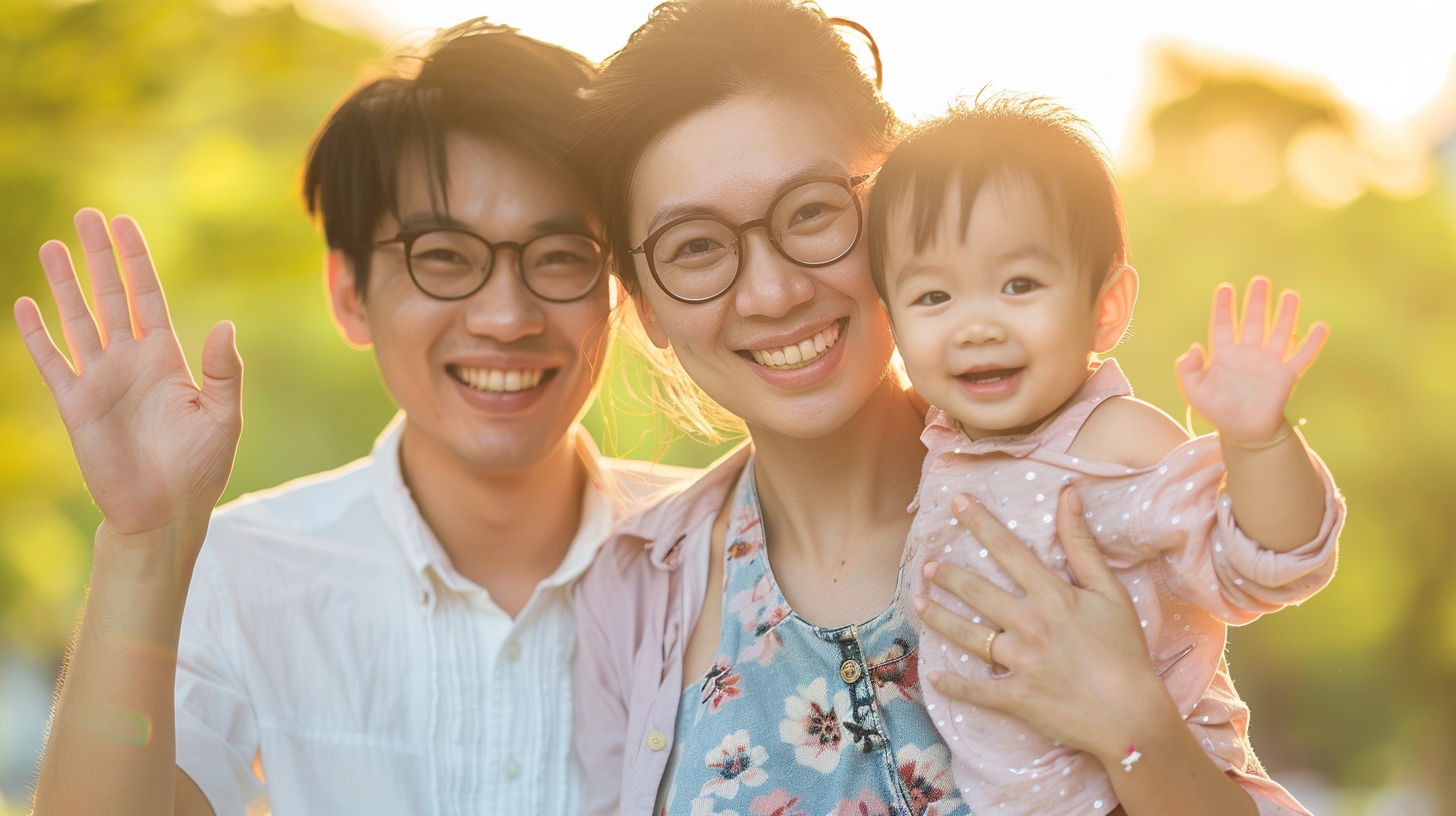 一家三口温馨合照幸福亲子时光
