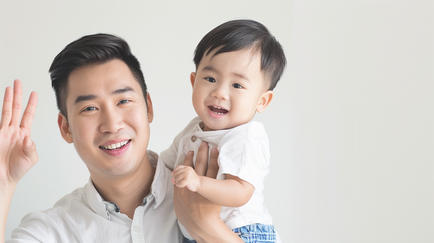 父亲怀抱幼儿温馨画面亲子美好时光