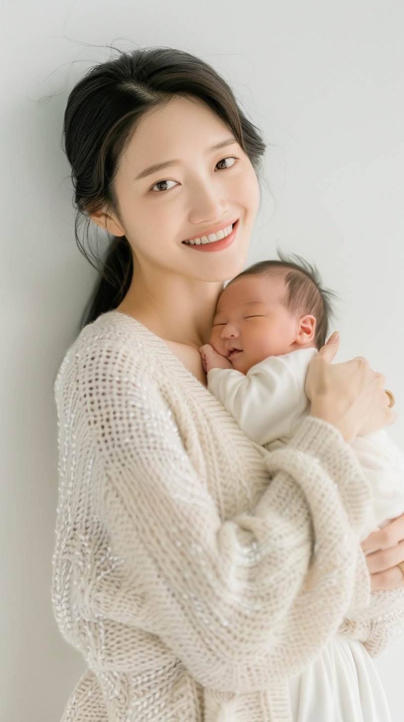 温柔妈妈怀抱新生宝宝母爱的温馨时刻