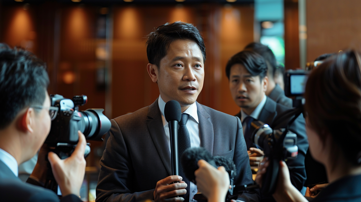 商务人士接受采访新闻现场直击