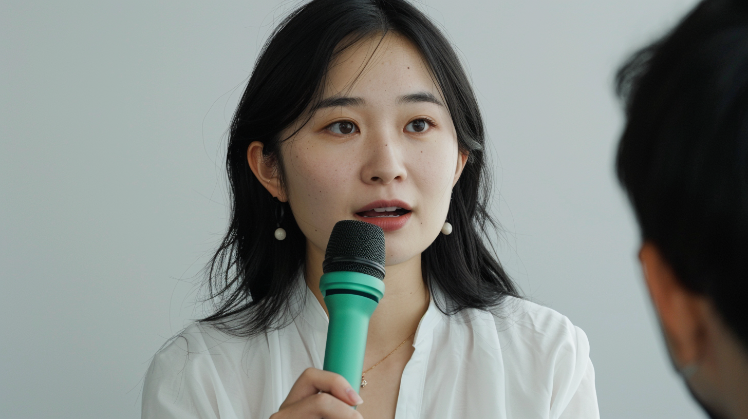 手持麦克风的女性形象商务人物宣传