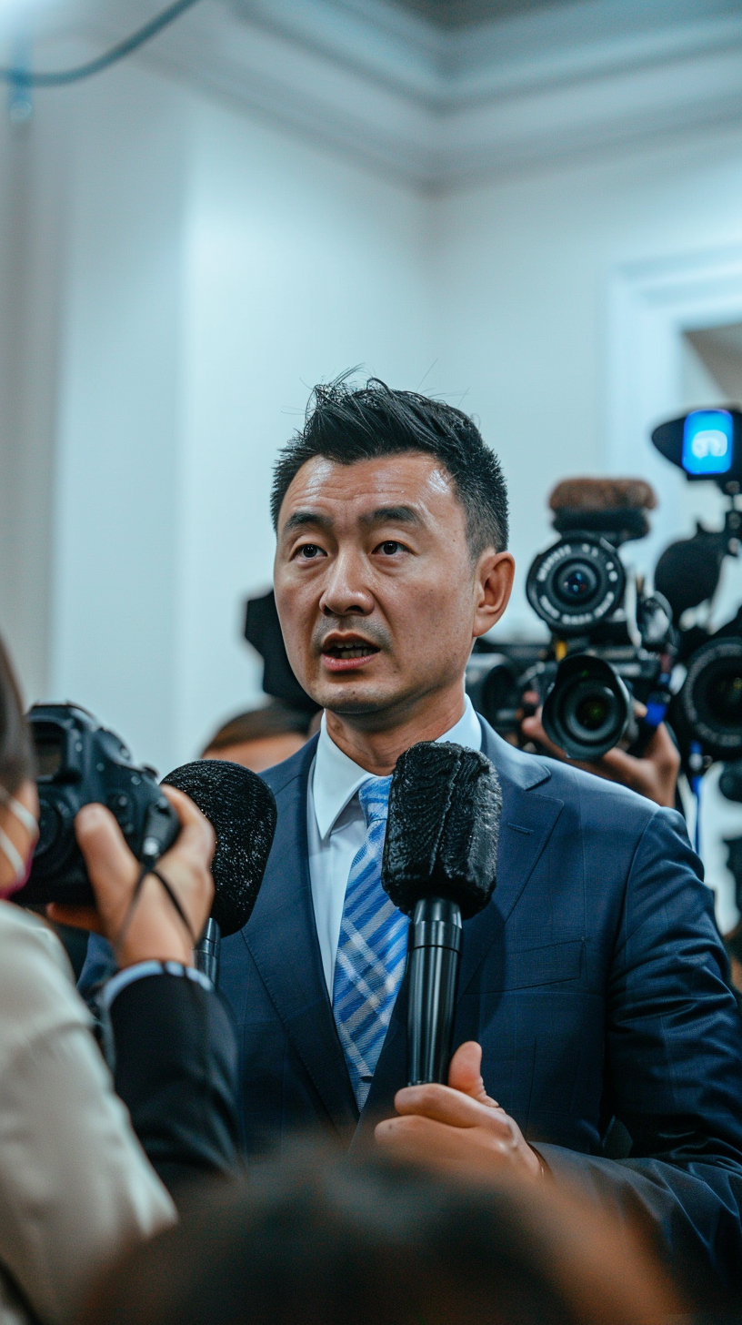 西装商务人士接受采访的正装宣传照