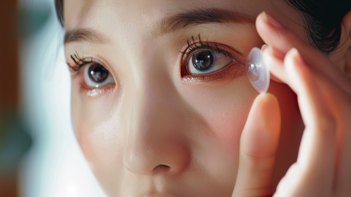 女性佩戴隐形眼镜的精致瞬间