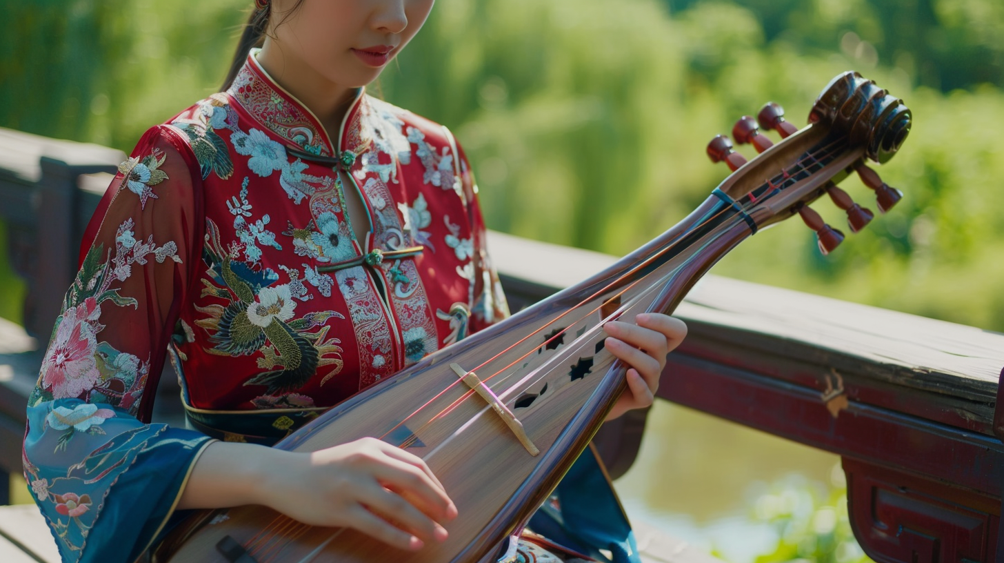古装女子弹奏琵琶古典韵味