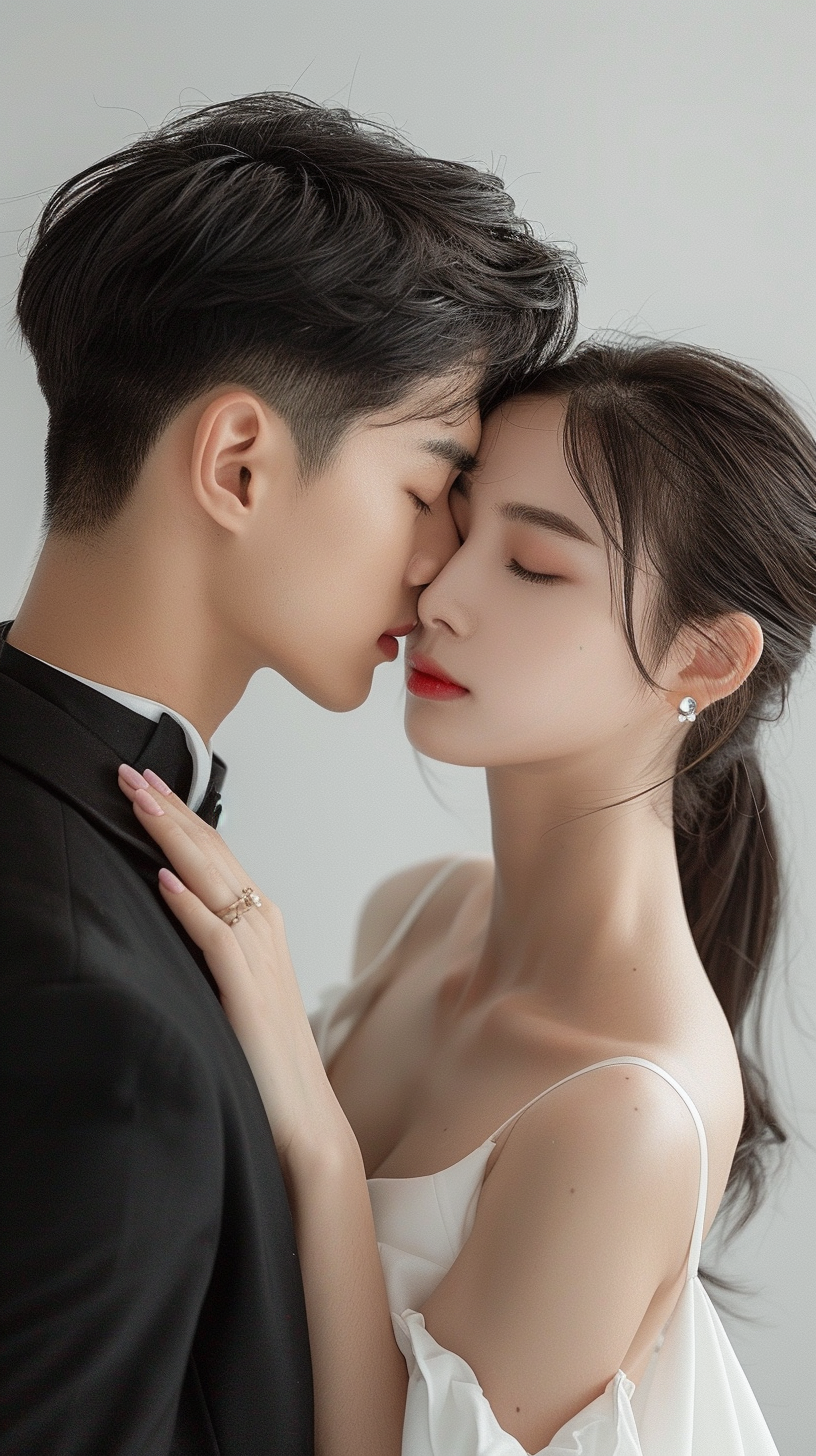 情侣甜蜜依偎浪漫婚纱摄影爱意