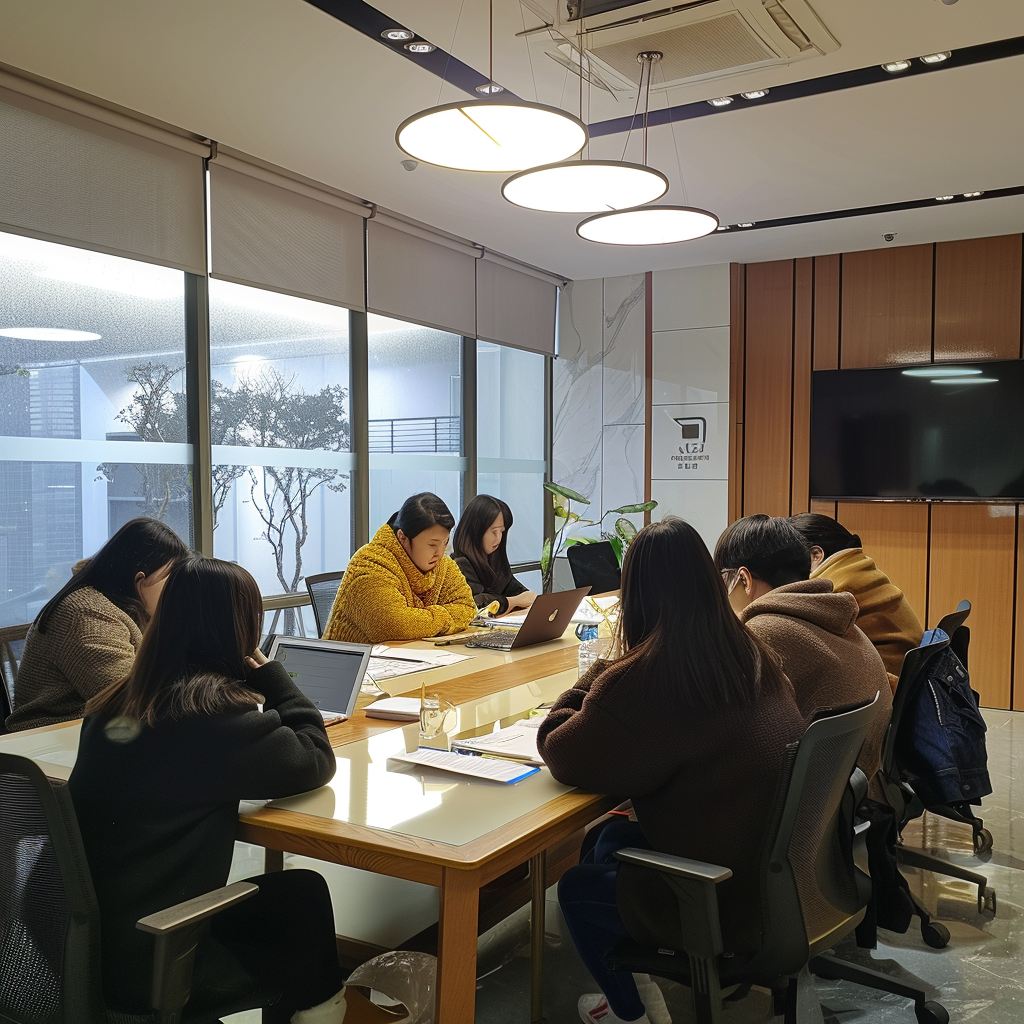 会议室里的商务人士电脑办公场景
