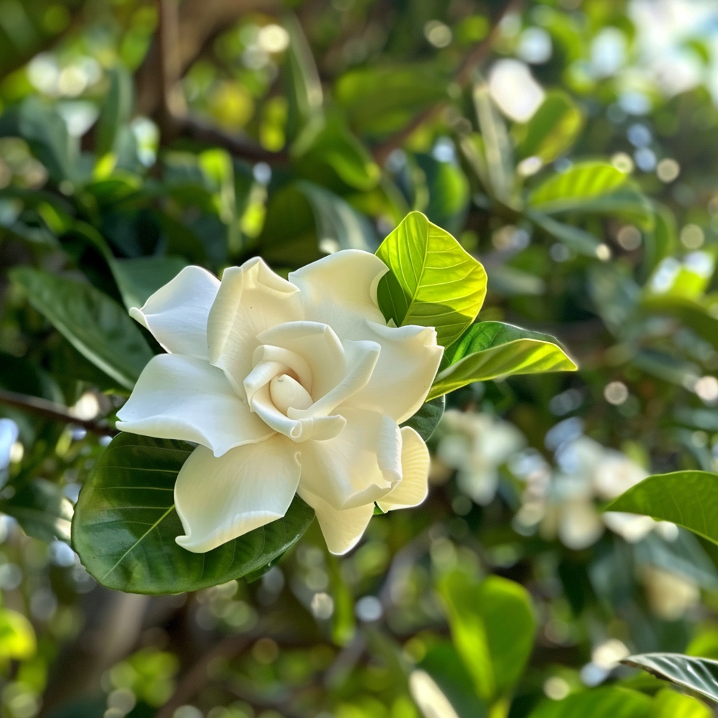 洁白栀子花盛开清新绿植自然
