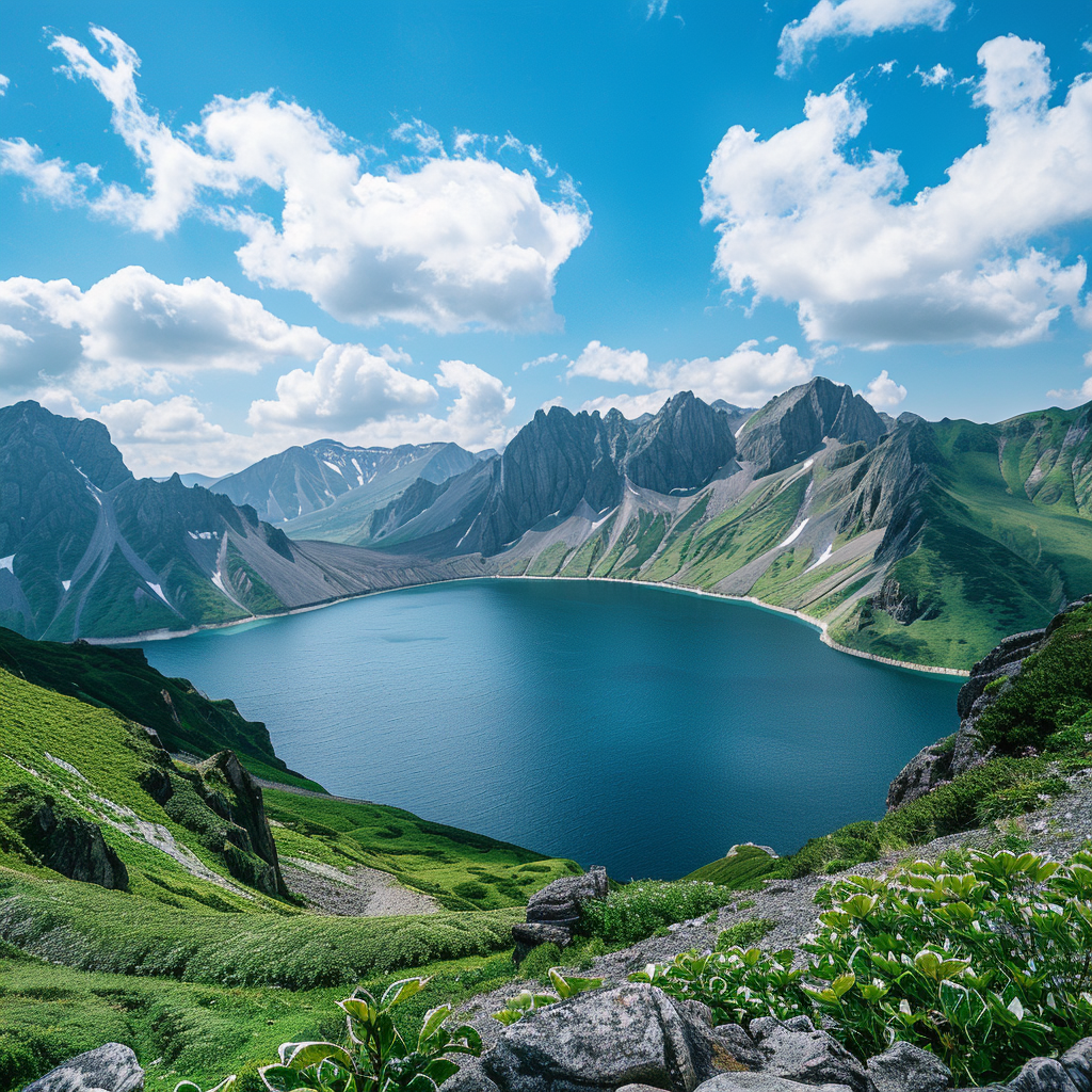壮丽山脉湖泊风光