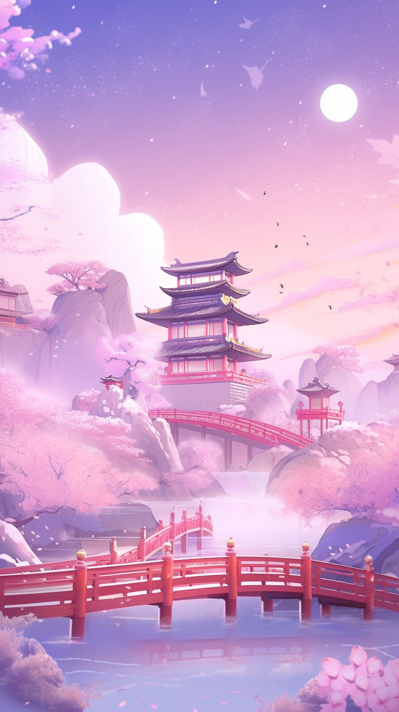 唯美古建筑夜景图