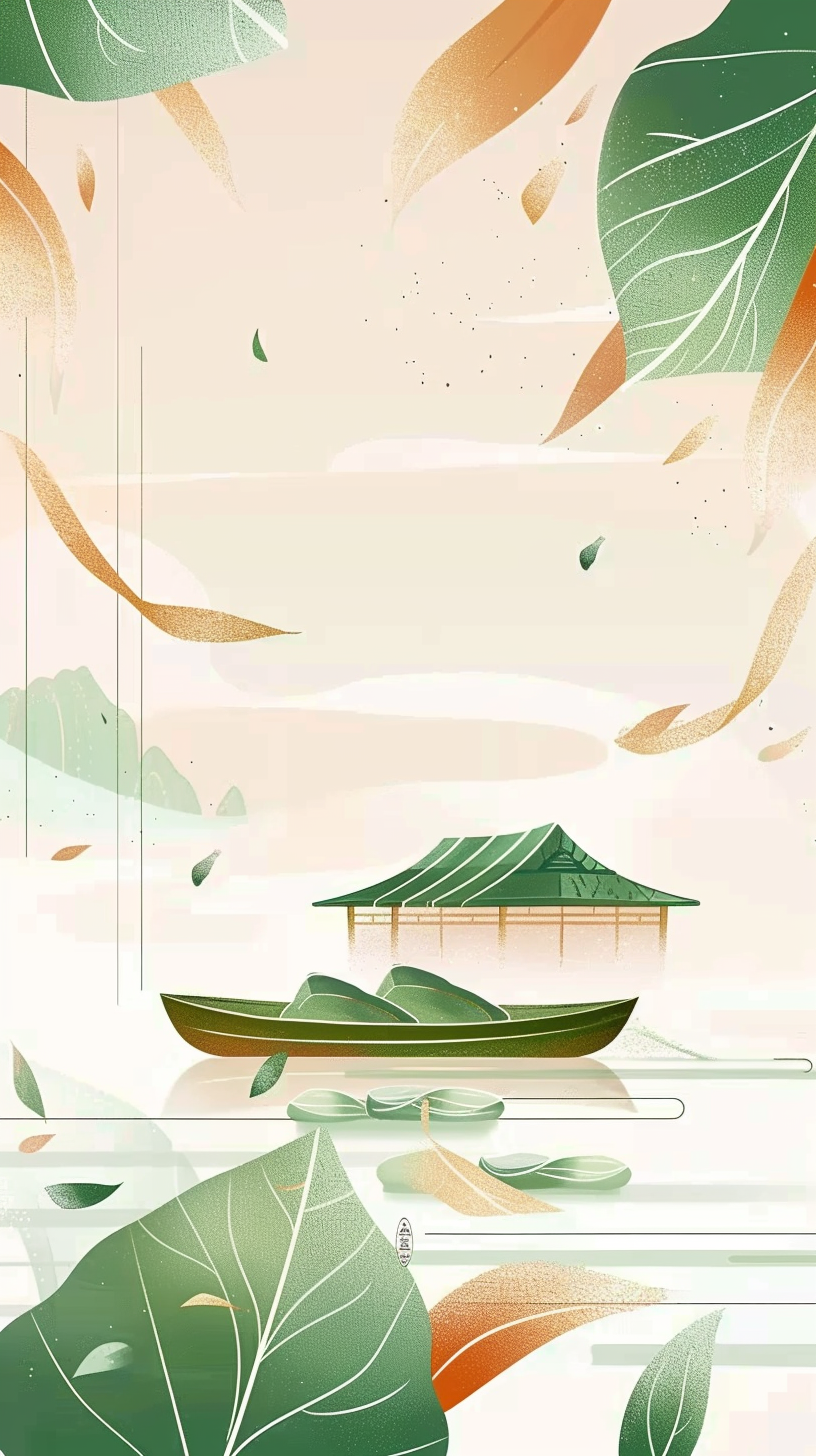 古风小船绿叶背景图