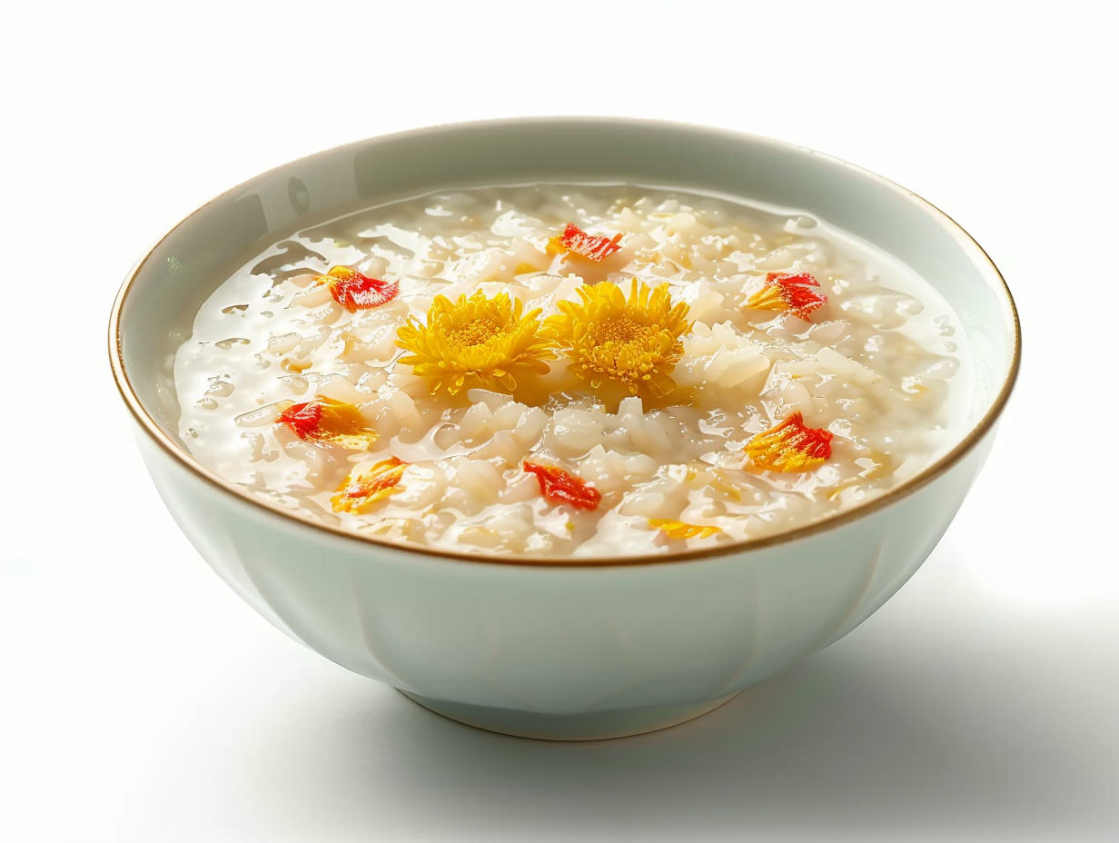 清新淡雅菊花粥美味中式传统粥品