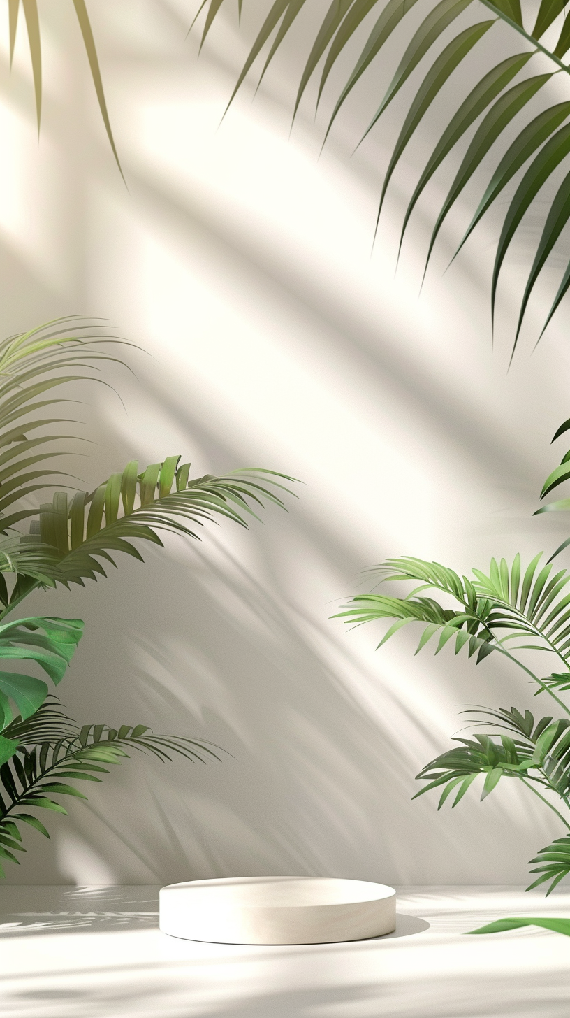 绿植环绕的清新展示台背景
