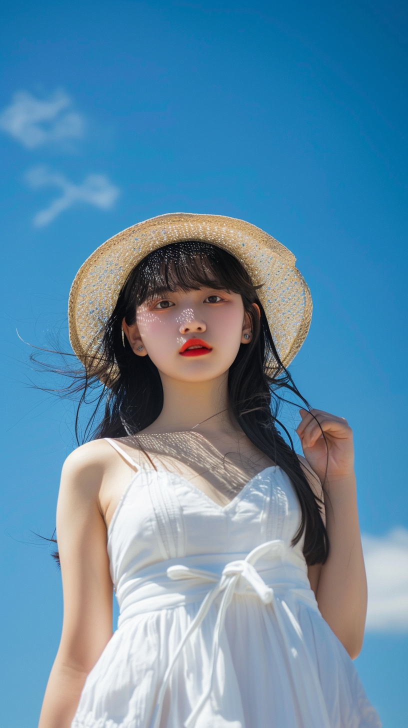 白衣女子戴草帽清新气质唯美写真