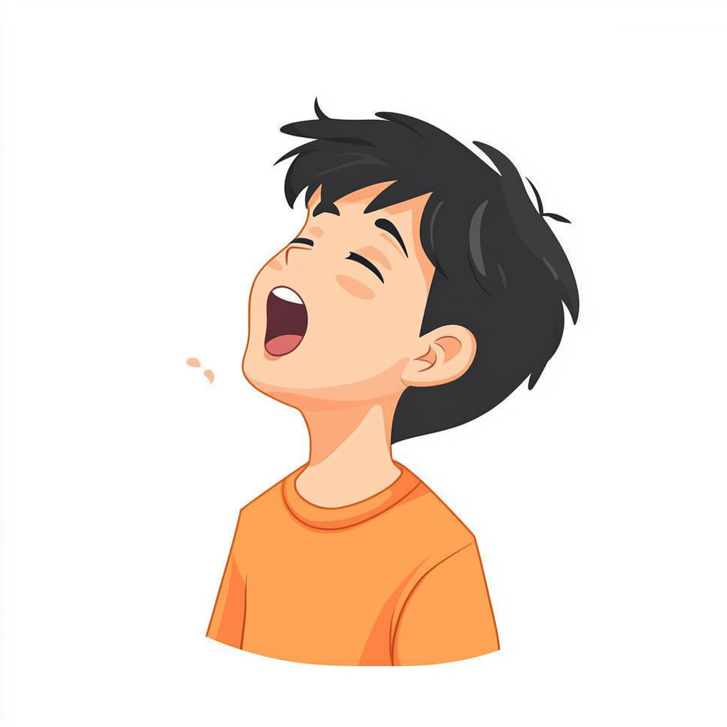 穿橙色上衣的男孩打哈欠卡通形象