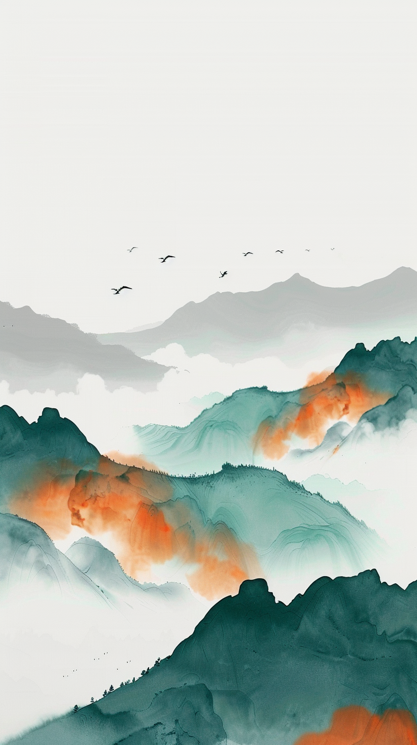 水墨风格的山脉风景图