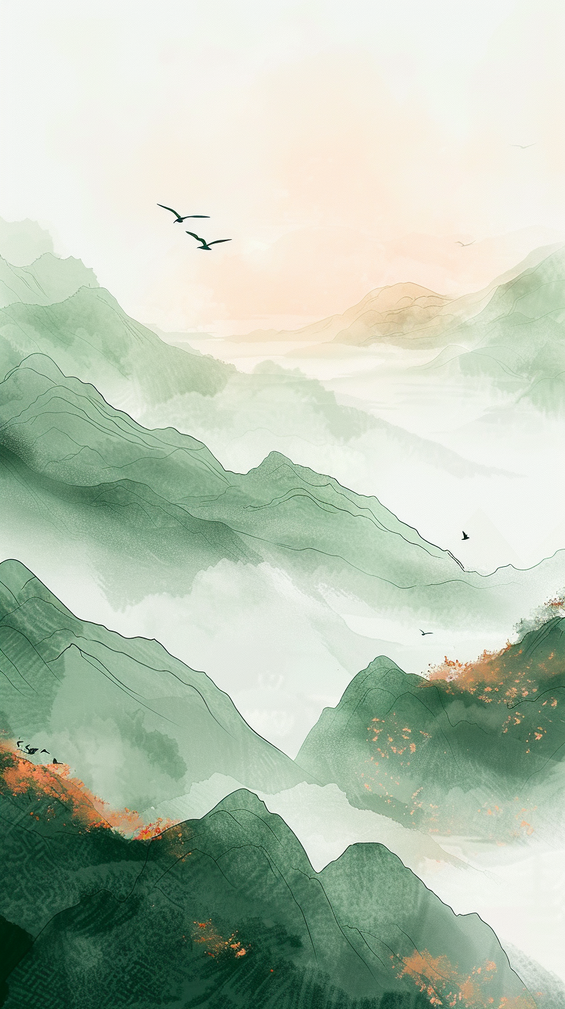 水墨风格山脉美景图