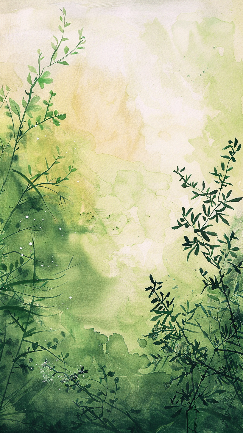清新绿植水彩画