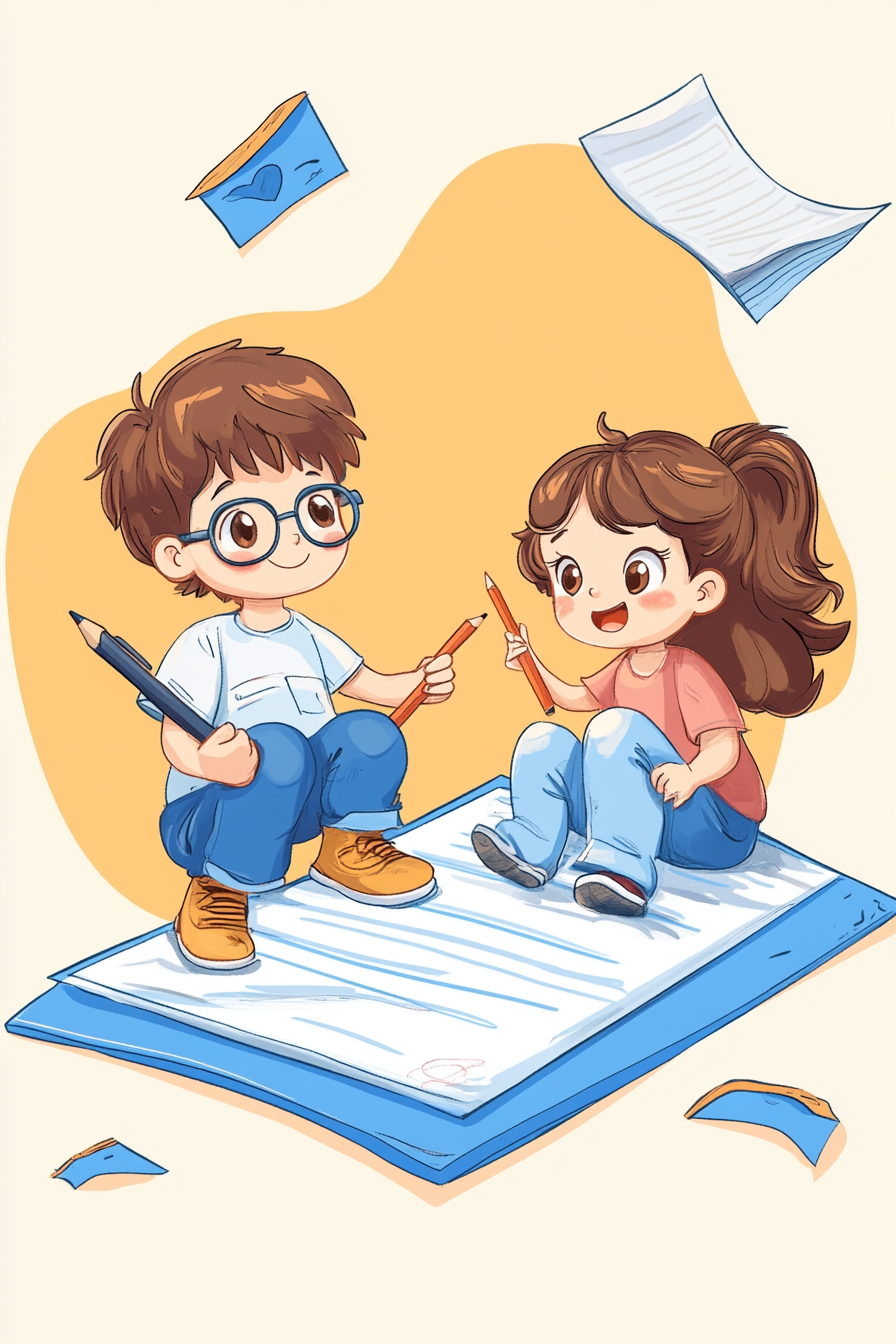 可爱孩童手拿文具