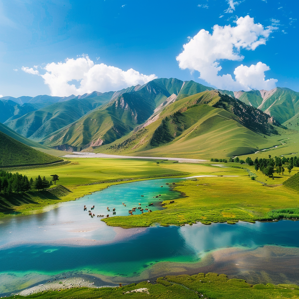 碧绿湖泊镶嵌山间
