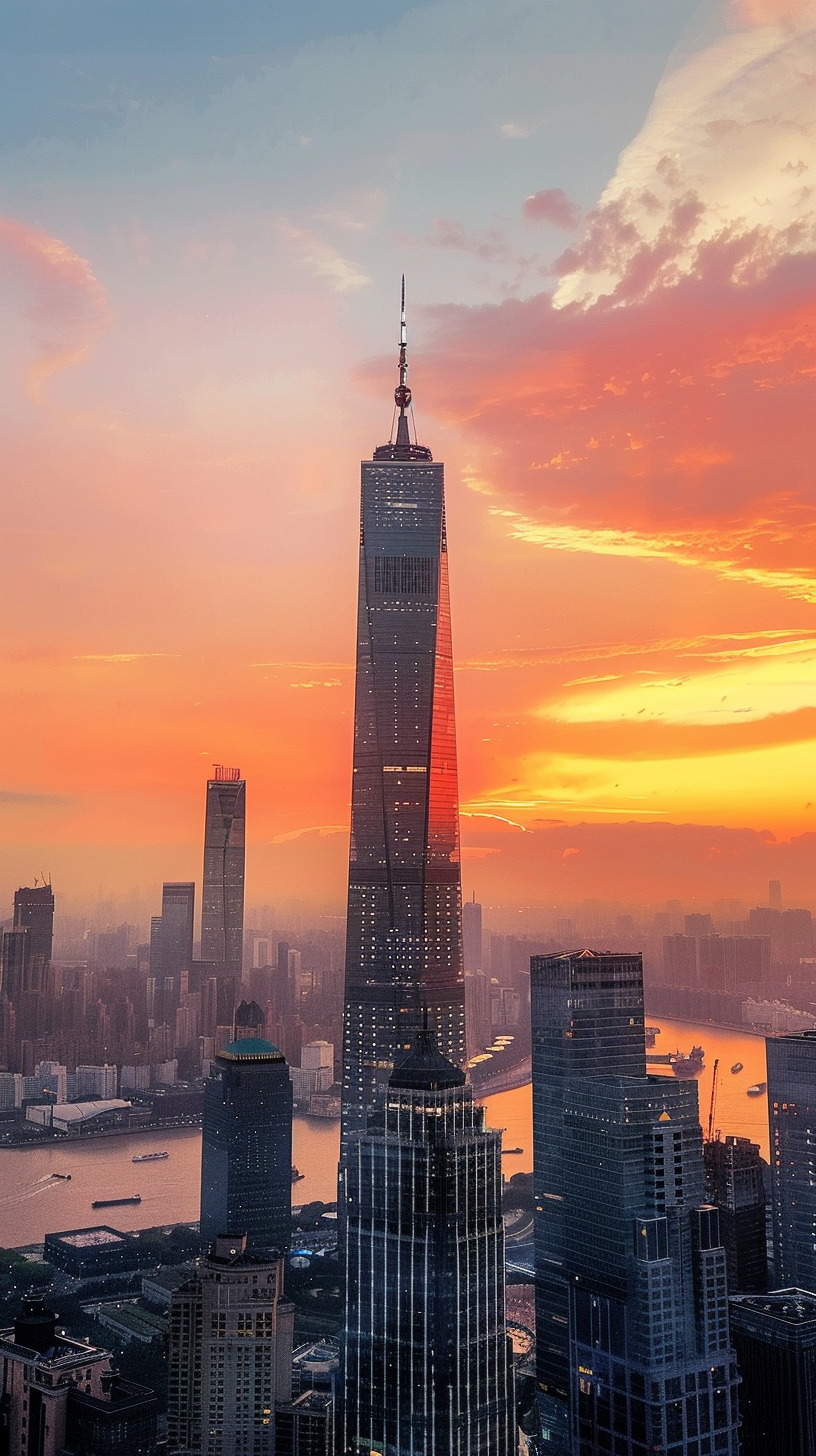 上海地标建筑在绚烂霞光高端风采