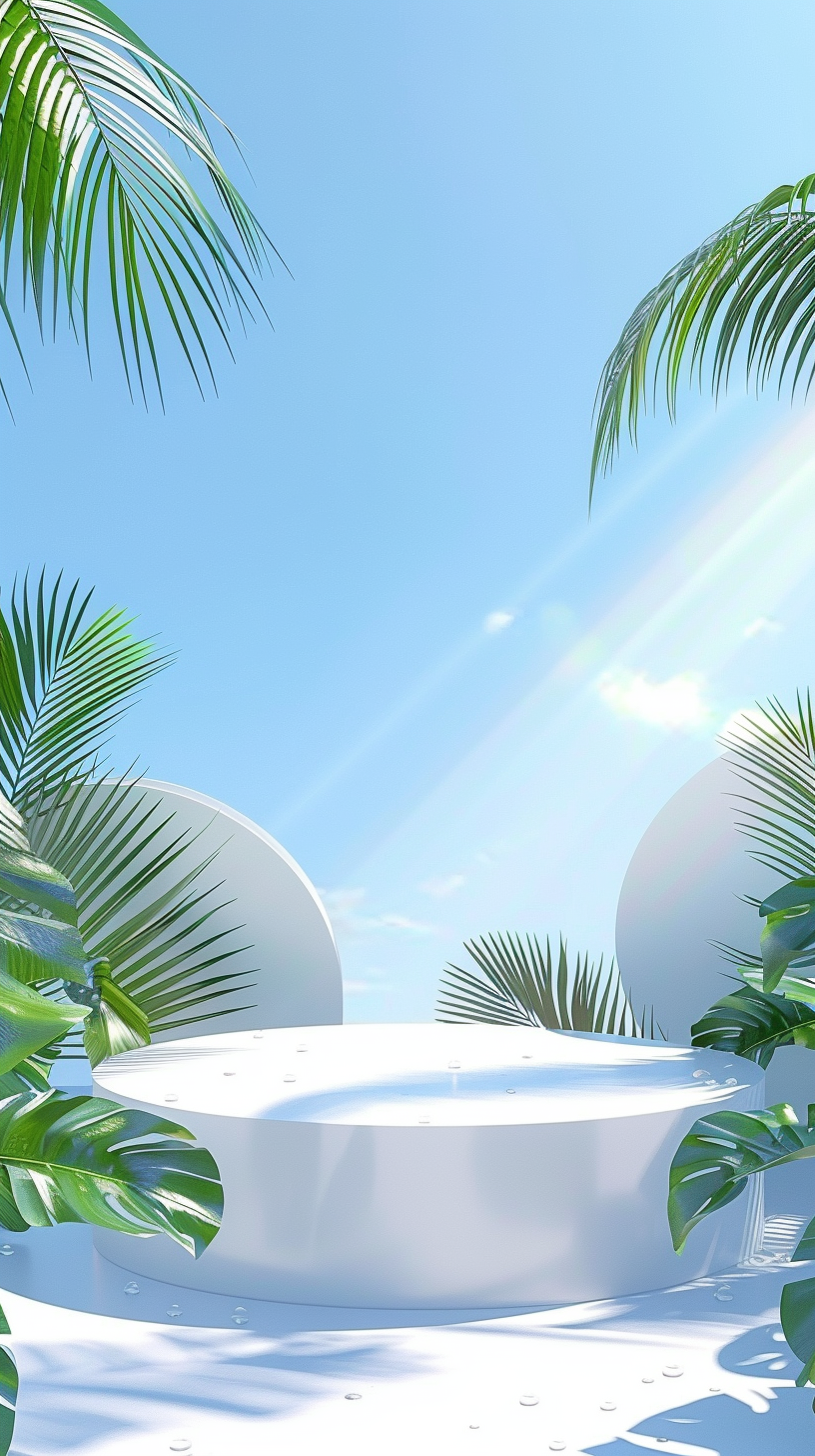清新绿植环绕的白色展示台