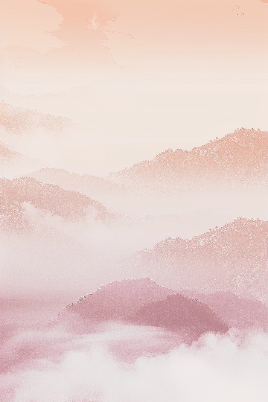 唯美粉色系山脉云雾图