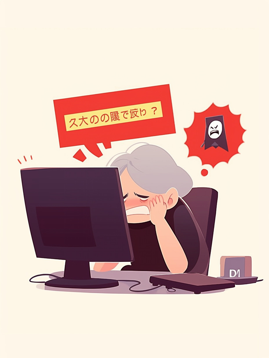 疲惫老人对着电脑